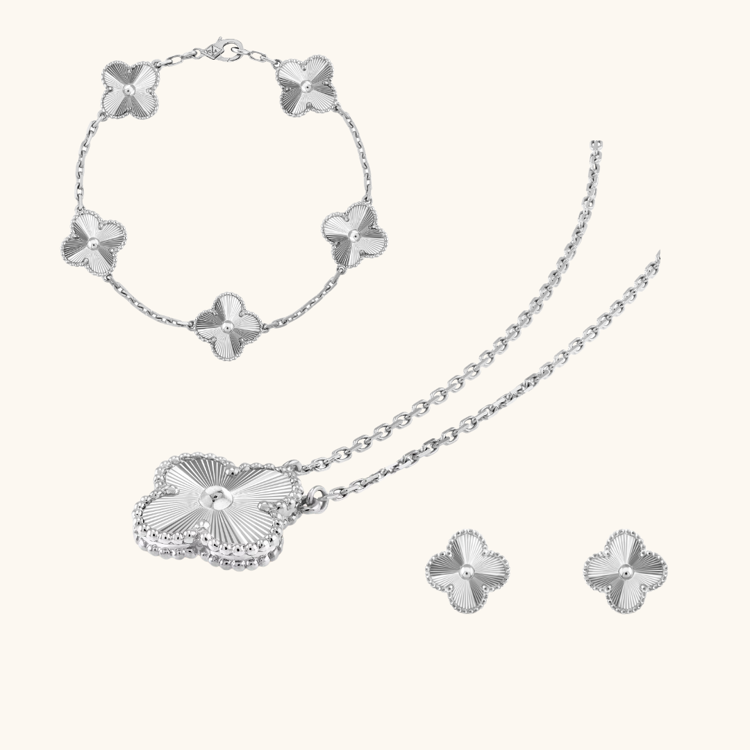 CLOVER JEWELLERY SET 3 PIECE SILVER