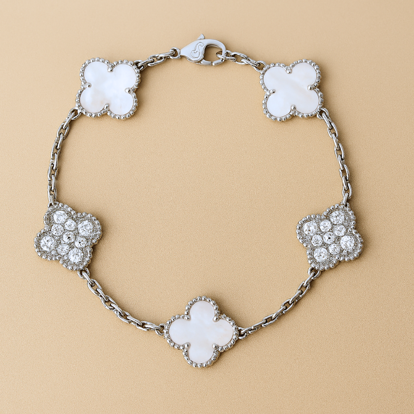 CLOVER - White Silver Bracelet