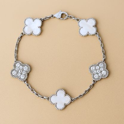CLOVER - White Silver Bracelet