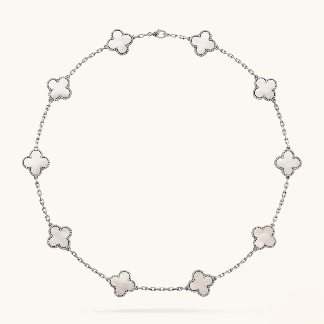 CLOVER - 10 Motive Silver Necklace