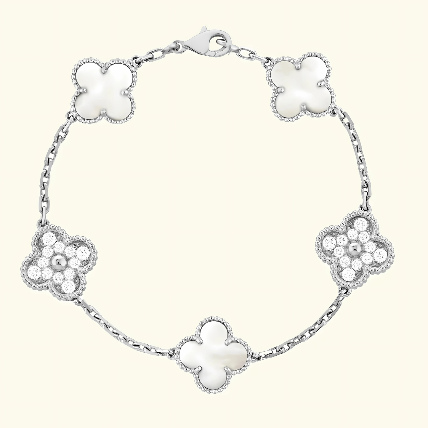 CLOVER - White Silver Bracelet