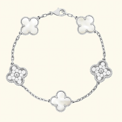 CLOVER - White Silver Bracelet