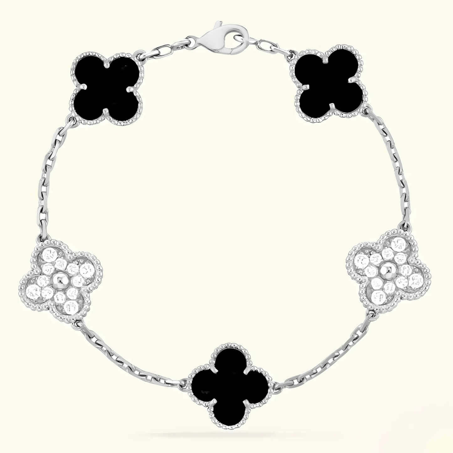 CLOVER - Black Silver Zircon Bracelet