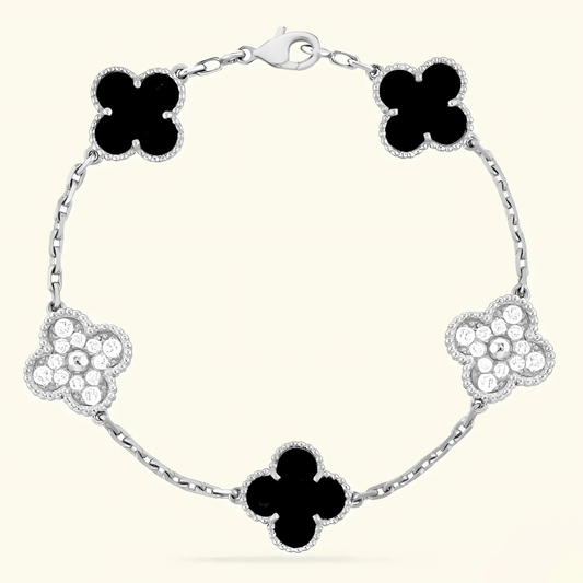 CLOVER - Black Silver Zircon Bracelet